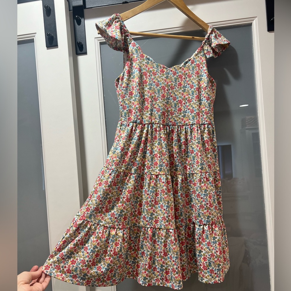 Monteau Ruffle Cap Sleeve Scalloped Neck Floral Mini Dress Multi Size Small